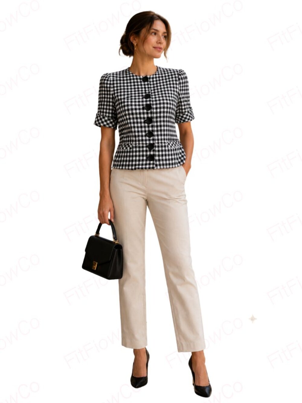 Evan Picone Petites Black White Micro Check Cropped Jacket Size 6P